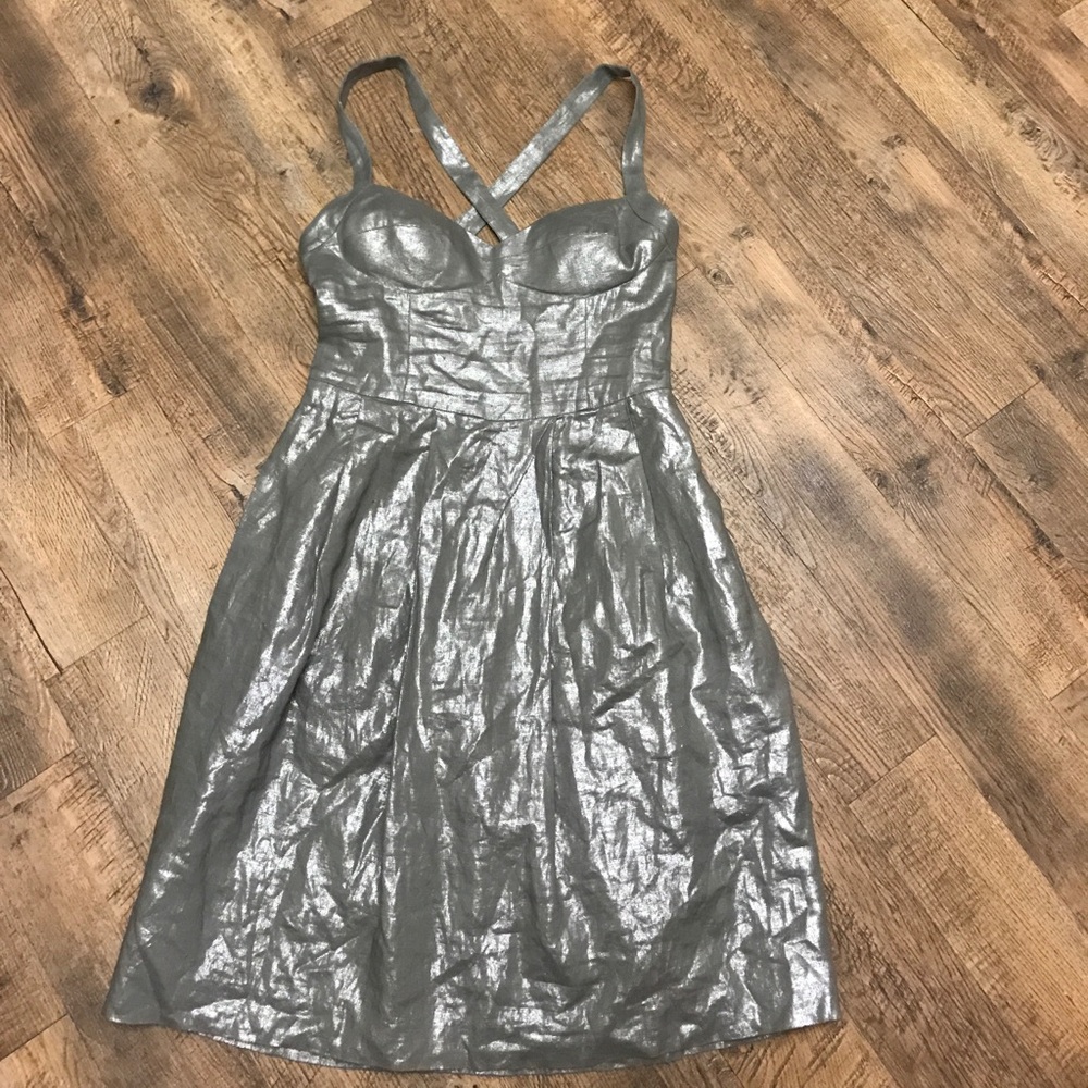 Cynthia Steffe Pewter Metallic Cocktail Dress 4 - Picture 1 of 7